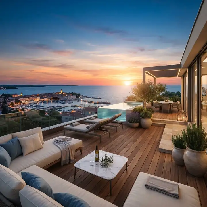 Penthouse mit Dachterrasse und Meerblick in Umag